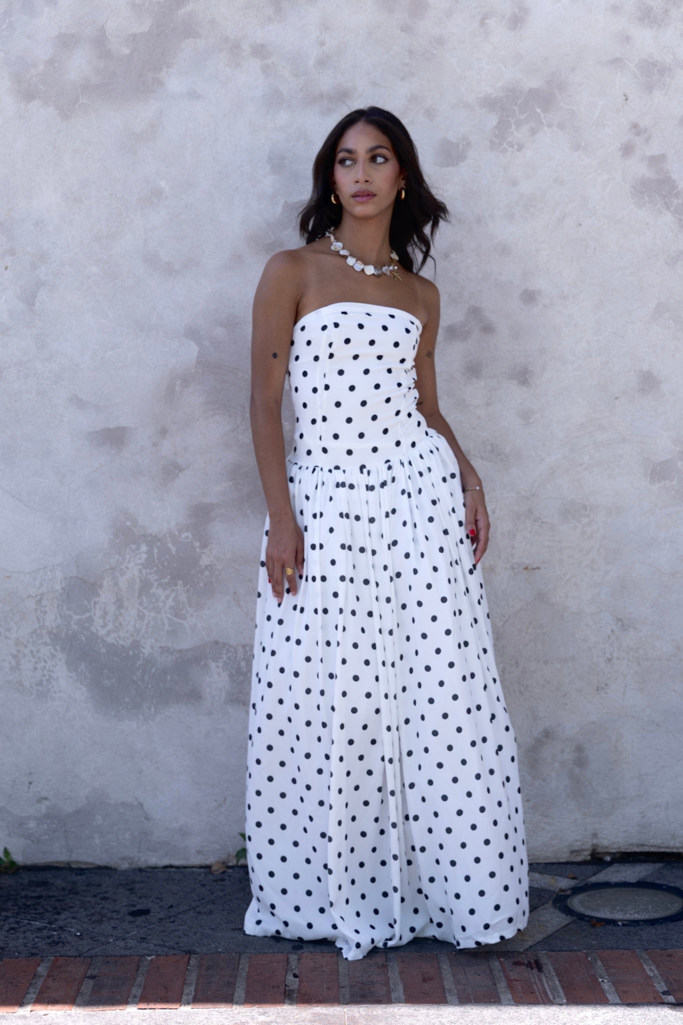 Dots Strapless Long Dress